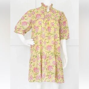 Floral Yellow & Pink Cotton Day Dress